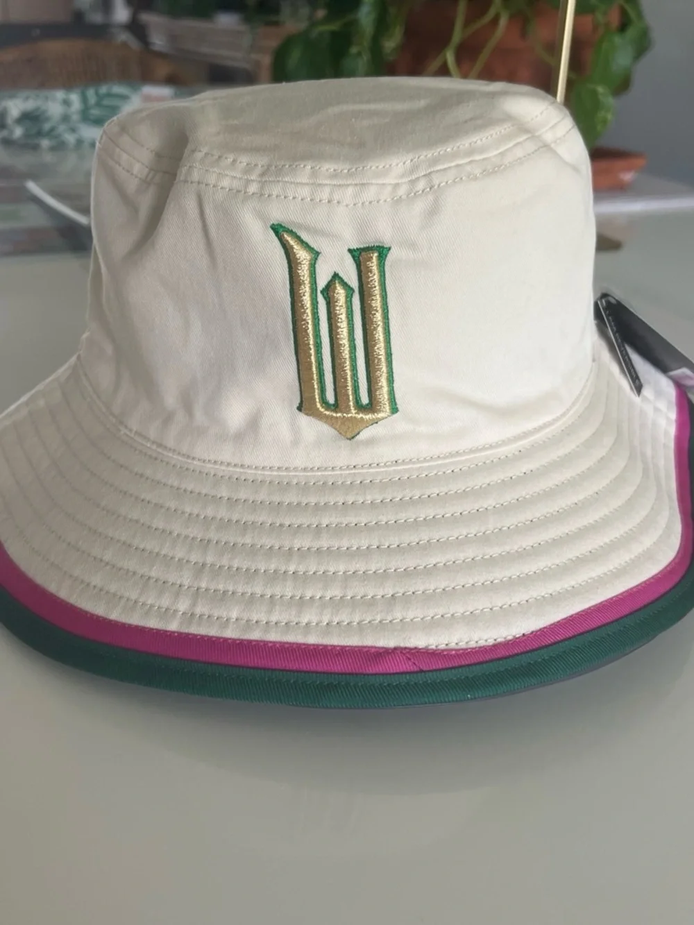Wicked Cream Bucket Hat with Green & Pink Trim